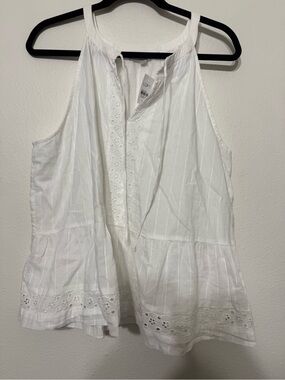Loft White Eyelet Peplum Top With a Tie Neck NWT